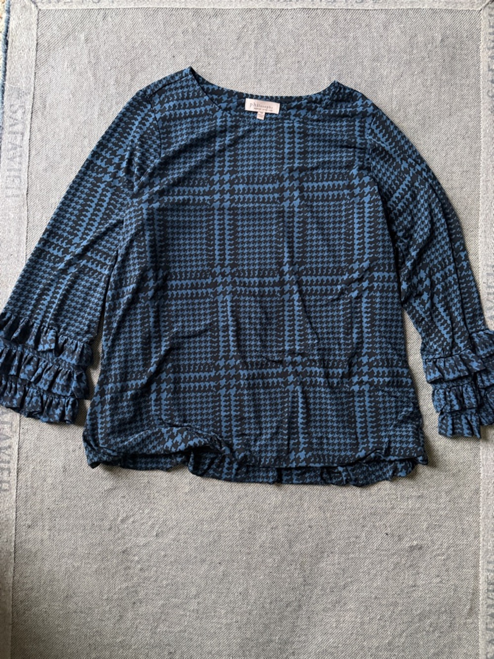 Philosophy Navy and Black Plaid Ruffle-Sleeve Top